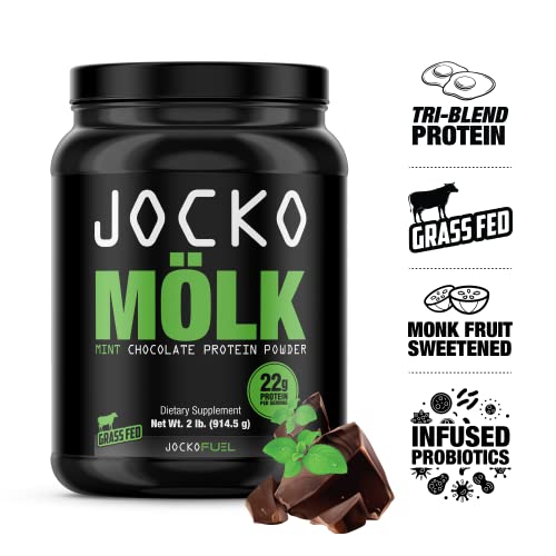 Jocko Mölk Whey Protein Powder (Mint Chocolate) - Keto, Probiotics, Grass Fed, Digestive Enzymes, Amino Acids, Sugar Free Monk Fruit Blend - Supports Muscle Recovery and Growth - 31 Servings