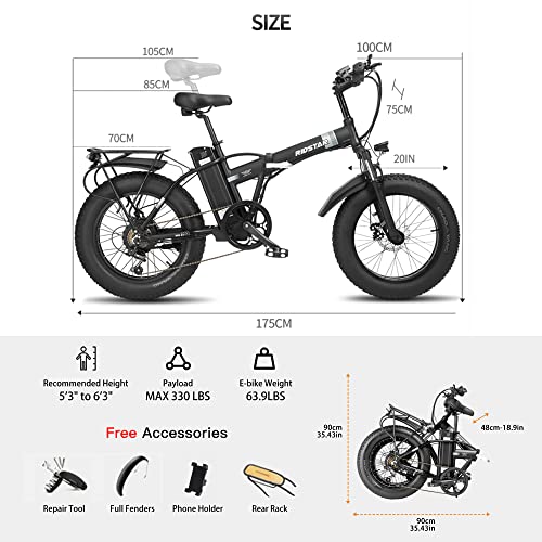 MEZOCLN Electric Bikes for Adults,1000W Motor,48V 14AH Removable Battery,20" x 4.0 Fat Tire Foldable E Bikes with 28MPH 50MI Long Range,Shimano 7-Speed,Adjustable Shock Absorber,UL Certified