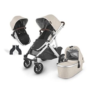 uppababy vista v2 stroller – declan (oat melange/silver/chestnut leather) + upper adapters + rumbleseat v2- declan (oat melange/silver/chestnut leather)