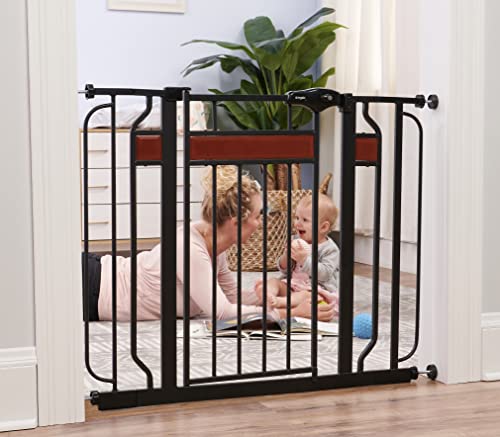 Regalo Home Accents Extra Wide Walk Thru Baby Gate, Includes Décor Hardwood, 4-Inch Extension Kit, 4-Inch Extension Kit, 4 Pack of Pressure Mount Kit and 4 Pack of Wall Cups and Mounting Kit