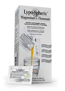 lypo–spheric magnesium l–threonate – 30 packets – 1,000 mg magnesium per packet – liposome encapsulated for improved absorption – professionally formulated & 100% non–gmo
