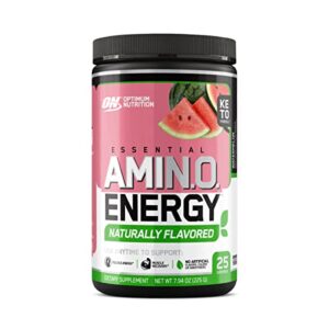 optimum nutrition amino energy naturally flavored powder, pre workout, bcaas, amino acids, keto friendly, green tea extract, energy powder – watermelon, 25 servings