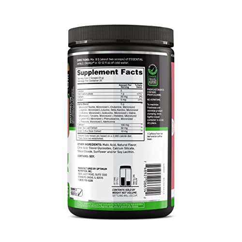 Optimum Nutrition Amino Energy Naturally Flavored Powder, Pre Workout, BCAAs, Amino Acids, Keto Friendly, Green Tea Extract, Energy Powder - Watermelon, 25 Servings