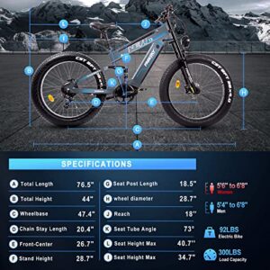 FREESKY Electric Bike for Adults, 1000W BAFANG Motor Dual Battery 26”Fat Tire Electric Bike, Full Suspension Dual Hydraulic Brakes E Mountain Bicycles 35mph 60-110 Miles Long Range Fast Electric Bikes