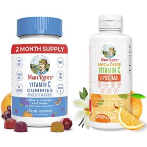 vitamin c gummies & liposomal immunity bundle by maryruth’s | vitamin c chewable gummies, 60ct | megadose vitamin c liposomal 500mg, 7.6oz | formulated for adults & kids | vegan immune support