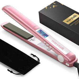 salon flat iron hair straightener, negative ion flat iron with titanium plates get frizz-free hair, dual voltage flat iron for hair with auto shut-off (rose gold)
