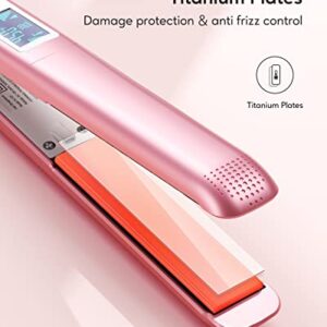 Salon Flat Iron Hair Straightener, Negative Ion Flat Iron with Titanium Plates Get Frizz-Free Hair, Dual Voltage Flat Iron for Hair with Auto Shut-Off (Rose Gold)