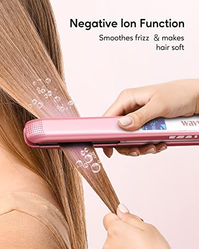 Salon Flat Iron Hair Straightener, Negative Ion Flat Iron with Titanium Plates Get Frizz-Free Hair, Dual Voltage Flat Iron for Hair with Auto Shut-Off (Rose Gold)