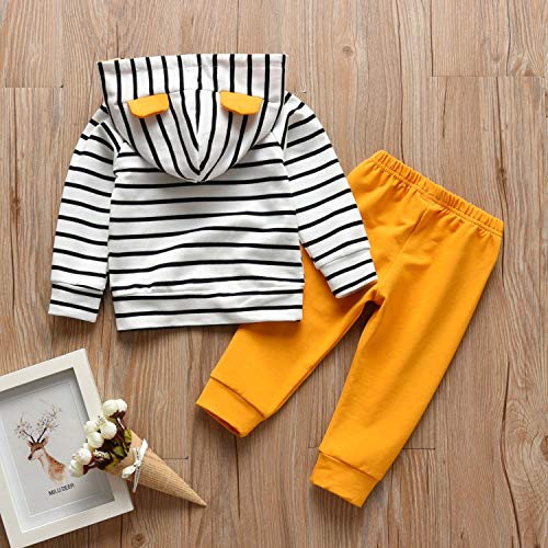 Rebey Toddler Infant Baby Boy Clothes Striped Long Sleeve Hoodie Tops Sweatsuit Pants Outfit Set (12-18 Months) Yellow