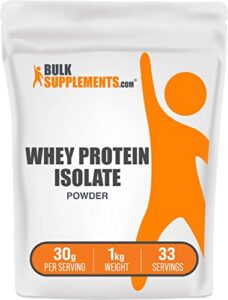 bulksupplements.com whey protein isolate powder – whey protein – flavorless protein powder – pure protein powder – 30g per serving, 33 servings of unflavored protein powder (1 kilogram – 2.2 lbs)
