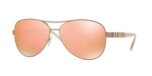 burberry women’s be3080 sunglasses matte gold/brown mirror rose gold 59mm