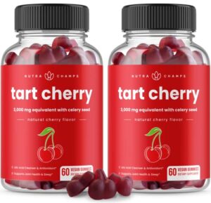 (2-pack) 120 tart cherry gummies – 3000mg supplement with celery seed extract – vegan tart cherry concentrate gummy vitamin