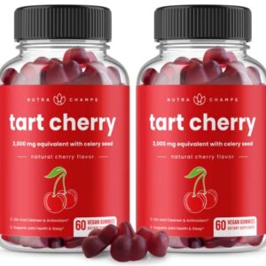 (2-Pack) 120 Tart Cherry Gummies - 3000mg Supplement with Celery Seed Extract - Vegan Tart Cherry Concentrate Gummy Vitamin