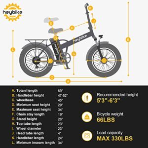 Heybike Mars Electric Bike Foldable 20" x 4.0 Fat Tire Electric Bicycle with 500W Motor, 48V 12.5AH Removable Battery and Dual Shock Absorber for Adults