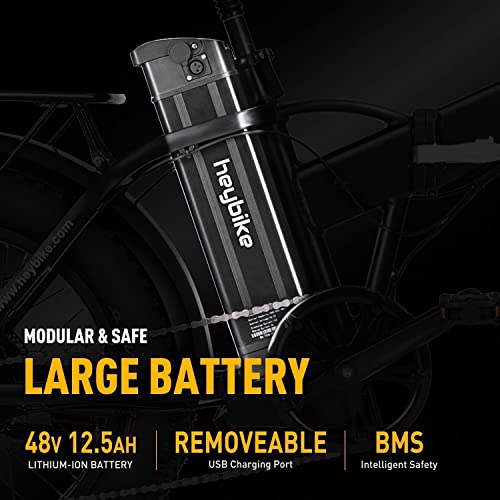 Heybike Mars Electric Bike Foldable 20" x 4.0 Fat Tire Electric Bicycle with 500W Motor, 48V 12.5AH Removable Battery and Dual Shock Absorber for Adults