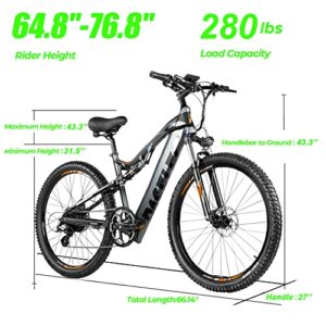 Electric Bike with BaFang Motor 750W Peak, Full Suspension Ebike, Electric Bike for Adults, Electric Mountain Bicycle with 13Ah Battery,27.5'' E-MTB, Professional 9-Speed Gears