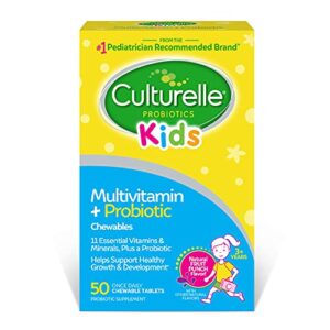 culturelle kids complete chewable multivitamin + probiotic for kids, ages 3+, 50 count, digestive health, oral health & immune support – with 11 vitamins & minerals, including vitamin c, d3 & zinc