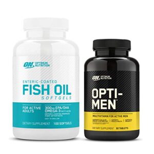 optimum nutrition – omega 3 fish oil, 300mg, brain support supplement, 100 softgels with opti-men, vitamin c, zinc and vitamin d, e, b12
