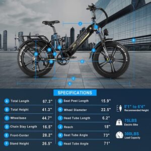 FREESky Step-Thru Electric Bike for Adults 750W High-Speed Motor 48V 15AH Samsung Cell Battery, 20" Fat Tires Ebike 28MPH 35-80Miles Electric Commuter/City Cruiser Bike for Women,