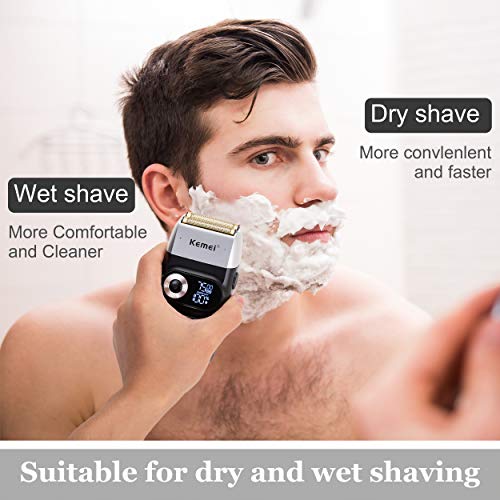 Kemei Foil Professional Electric Shaver for Men Razor with Bald Trimmer Cordless Shavers Rechargeble LED Display 2 in 1