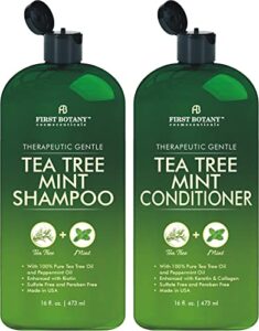 tea tree mint shampoo and conditioner – contains pure tea tree oil & peppermint oil – fights hair loss, promotes hair growth, fights dandruff, lice & itchy scalp – men & women sulfate free -16 oz x 2