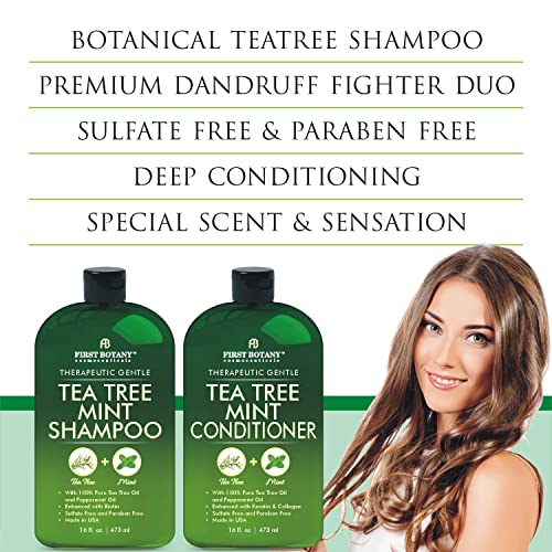 Tea Tree Mint Shampoo and Conditioner - contains Pure Tea Tree Oil & Peppermint Oil - Fights Hair Loss, Promotes Hair Growth, Fights Dandruff, Lice & Itchy Scalp - Men & Women Sulfate Free -16 oz x 2