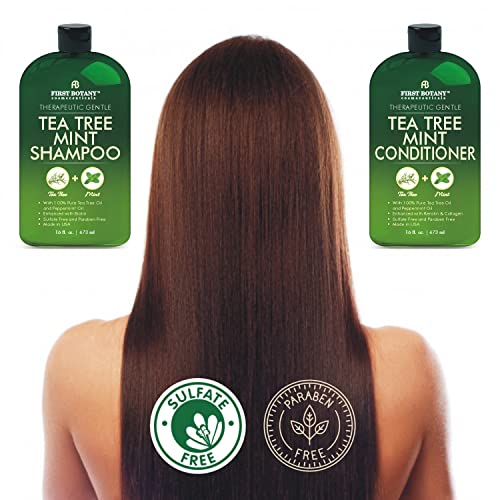 Tea Tree Mint Shampoo and Conditioner - contains Pure Tea Tree Oil & Peppermint Oil - Fights Hair Loss, Promotes Hair Growth, Fights Dandruff, Lice & Itchy Scalp - Men & Women Sulfate Free -16 oz x 2