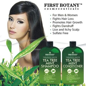 Tea Tree Mint Shampoo and Conditioner - contains Pure Tea Tree Oil & Peppermint Oil - Fights Hair Loss, Promotes Hair Growth, Fights Dandruff, Lice & Itchy Scalp - Men & Women Sulfate Free -16 oz x 2