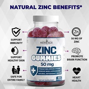 Zinc Gummies - 2 Pack - 50mg High Potency Immune Booster Zinc Supplement, Immune Defense, Powerful Natural Antioxidant, Non-GMO - by New Age, 120 Count