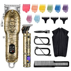 roziapro hair clippers for men t-blade trimmer professional barber clippers – cordless hair cutting beard trimmer mens electric hair trimmer rechargeable gold knight grooming kit （gold）