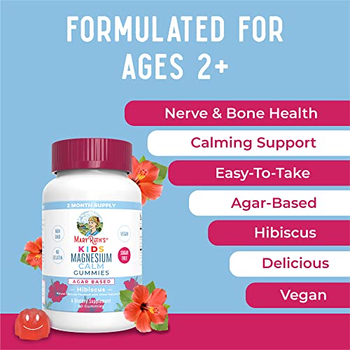 Kids Magnesium Citrate Gummies by MaryRuth's | 2 Month Supply | Sugar Free | Magnesium Supplement | Calm Magnesium Gummies for Kids 2+ | Bone, Nerve, Gut Health | Vegan | Non-GMO | 60 Count