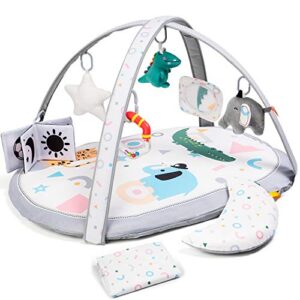 lupantte 7 in 1 baby play gym mat, 2 replaceable washable mat covers baby activity play mat with 6 toys, visual, hearing, touch, cognitive development for baby to toddler, thicker non-slip