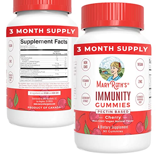 Mary Ruth's 5-1 Immunity Gummies with Elderberry for Kids & Adults | Cherry | Pectin Based | Vegan | 90 Count