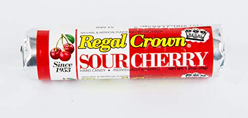 Regal Crown Sour Cherry Candy Rolls | Traditional Sour Cherries Candy | Tart and Tangy Old Fashioned Sour Cherry Hard Candy Brought To You By Iconic Candy | 24 Count