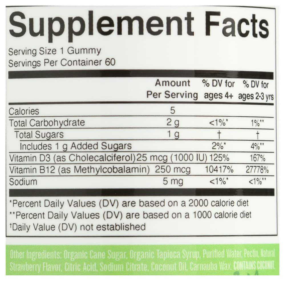 Vitamin D3 + Vitamin B12 | 2 Month Supply | Vitamin D & B12 Vitamin Supplements for Adults & Kids | Supports Bone Health | Promotes Energy Boost | Vegan | Non-GMO | Gluten Free | 60 Servings