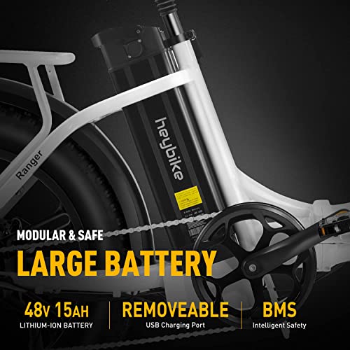 Heybike Ranger Electric Bike for Adults Foldable 20" x 4.0 Fat Tire Step-Thru Electric Bicycle with 500W Motor, 48V 15AH Removable Battery and Dual Shock Absorber