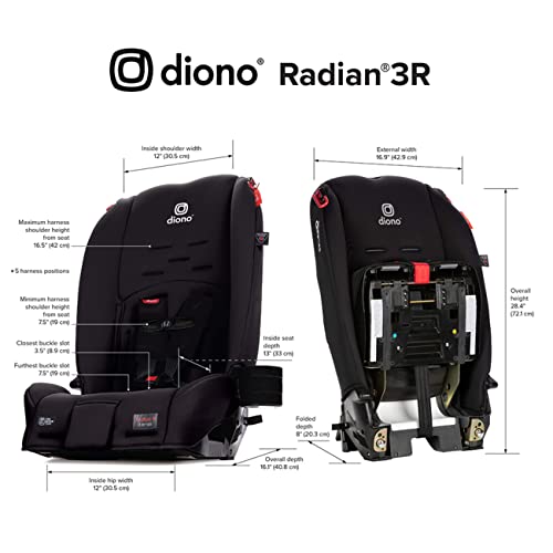 Diono Radian 3R, 3-in-1 Convertible Car Seat, Rear Facing & Forward Facing, 10 Years 1 Car Seat, Slim Fit 3 Across, Jet Black