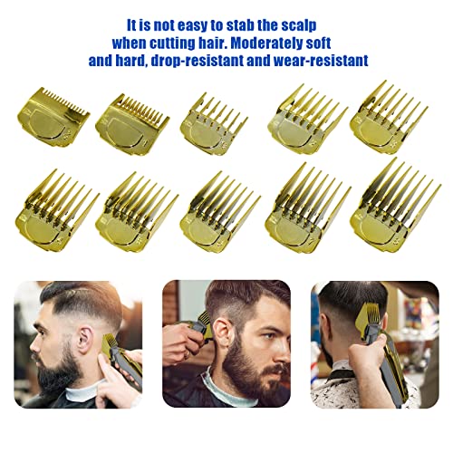 10 Pack Clipper Guards Cutting Guides Compatible With Wahl Clipper with Magnetic Clip/Color Coded-From 1/16 Inch To 1 Inch(1.5-25mm)，Fits All Full Size Compatible with Wahl Clippers (Golden)