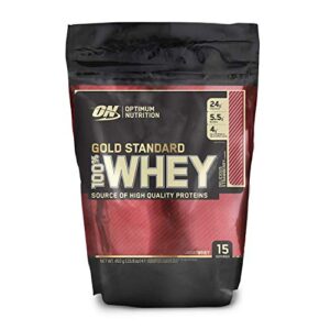 optimum nutrition 100% gold standard whey protein powder delicious strawberry 450g