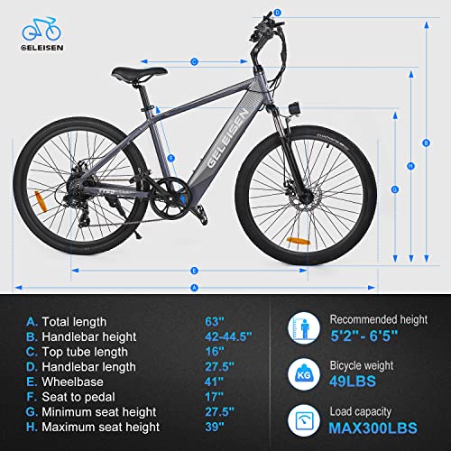 GELEISEN Electric Bike Adult, 26" 350W Ebike Electric Mountain Bike with 36V/10Ah Removable Battery, 5 Level Pedal Assist, LCD Display with USB, Shimano Rear 7 Speed Gears[Gifts for Men Women]