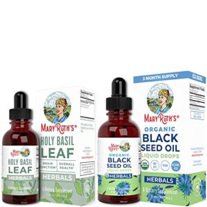 usda organic holy basil drops & black cumin seed oil bundle by maryruth’s | stress relief | supports cognitive function & calmness | antioxidant | immune support | heart health, hair, and skin.