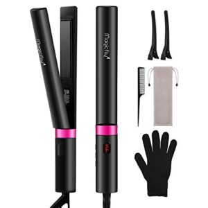 hair straightener flat iron with ceramic tourmaline ionic, magicfly hair iron straightening and curling iron with adjustable temp, instant heat, lcd display, 360 swivel cord for all hair types (black)