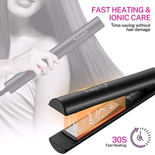 Hair Straightener Flat Iron with Ceramic Tourmaline Ionic, Magicfly Hair Iron Straightening and Curling Iron with Adjustable Temp, Instant Heat, LCD Display, 360 Swivel Cord for All Hair Types (Black)