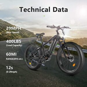 Asomtom Electric Bikes for Adults 750W BAFANG Motor 48V 15Ah Removable Battery 26" Fat Tire Electric Mountain Bike with Shimano 7-Speed e-Bikes with 45-60 Mile Range - UL Certified