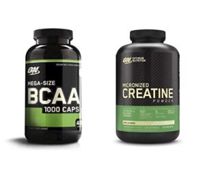 optimum nutrition instantized bcaa capsules, keto friendly branched chain essential amino acids (400 count) with micronized creatine monohydrate powder, unflavored (120 servings) – bundle pack