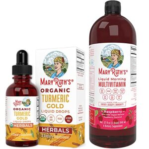 turmeric gold drops & morning multivitamin (raspberry) bundle | usda organic herbal liquid for immune & digestive support | liquid vitamins for immune support & overall wellness