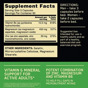 OPTIMUM NUTRITION ZMA, Zinc for Immune Support, Muscle Recovery and Endurance Supplement for Men and Women, Zinc and Magnesium Supplement & L-Glutamine Muscle Recovery Capsules