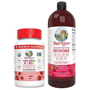 Liquid Morning Multivitamin Raspberry Kids & Probiotic USDA Organic Gummies Bundle by MaryRuth's | Immune Support | Kids Digestive & Gut Health Supplement for Men, Women & Kids