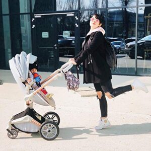 Hot Mom Baby Stroller 360 Degree Rotation Function, Pu Leather Baby Bassinet and Seat Combo Pushchai & Pram, Grey