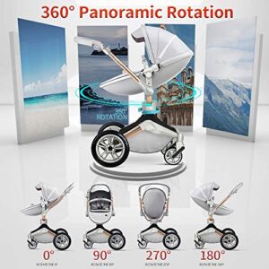 Hot Mom Baby Stroller 360 Degree Rotation Function, Pu Leather Baby Bassinet and Seat Combo Pushchai & Pram, Grey